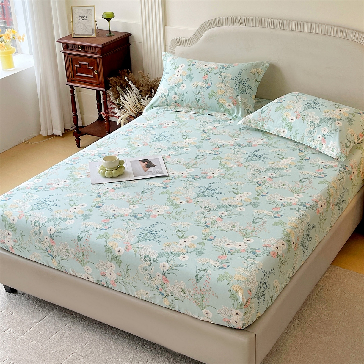 91家纺网 家纺一手货源 找家纺 宝齐莱家纺 2026新款全棉纯棉13372印花单床笠床笠单件 浅茉