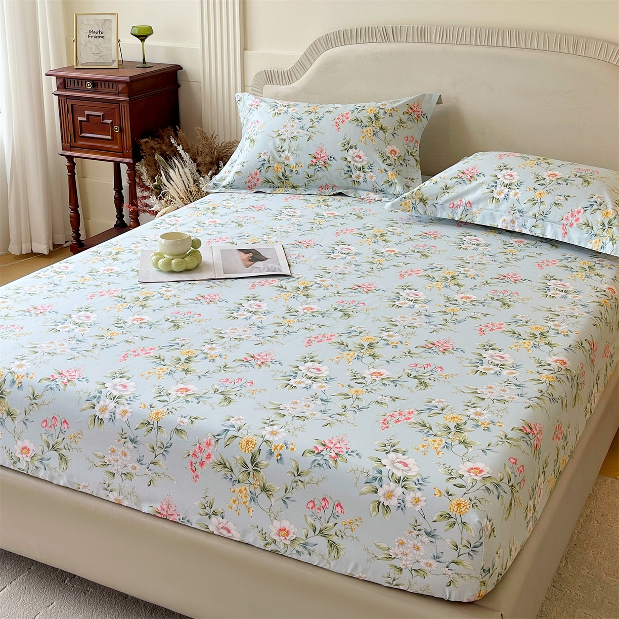 91家纺网 家纺一手货源 找家纺 宝齐莱家纺 2026新款全棉纯棉13372印花单床笠床笠单件 午后花园