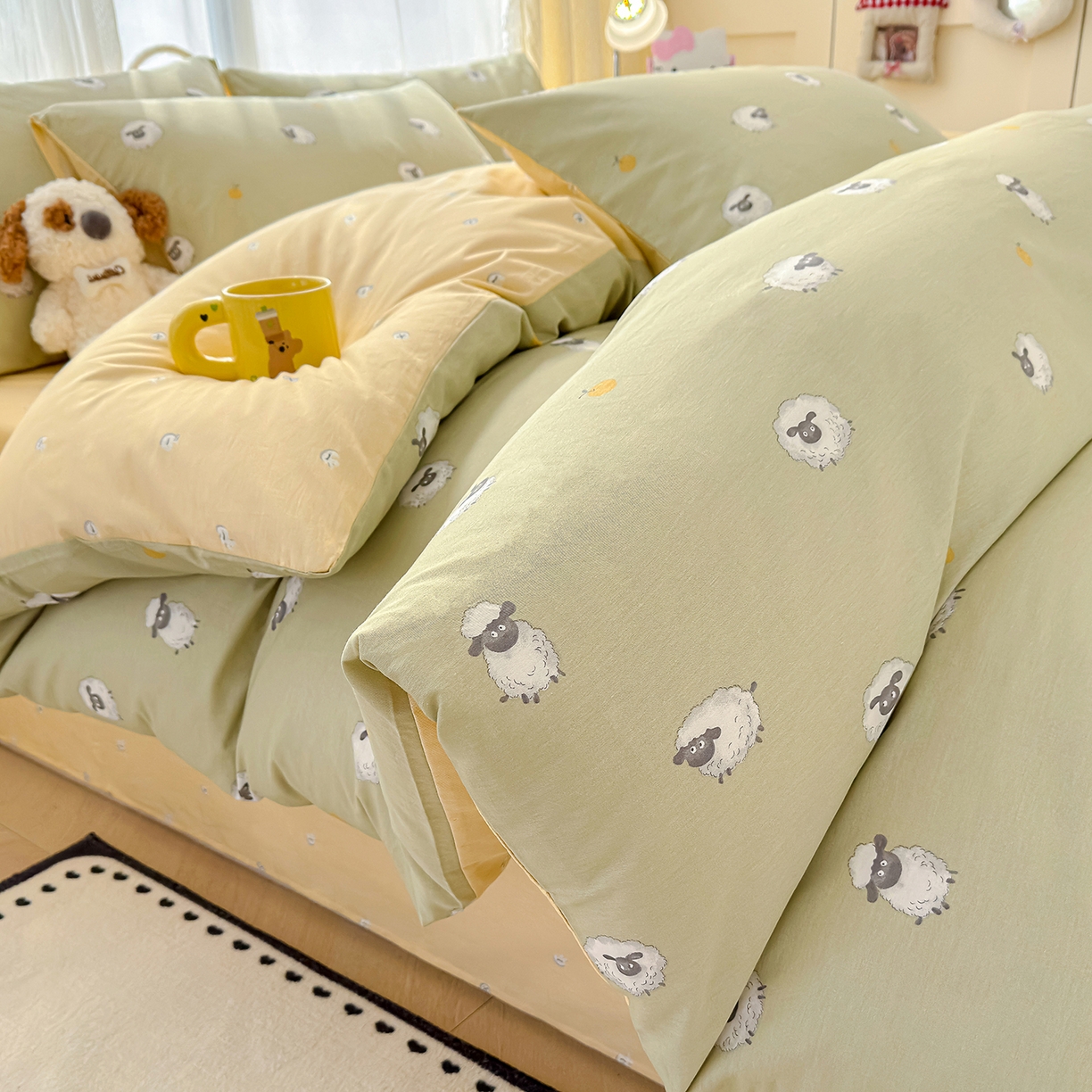 91家纺网 家纺一手货源 找家纺 铺尚美家纺 2026新款12868新疆全棉纯棉单品枕套系列（提供质检报告） 抹茶小羊