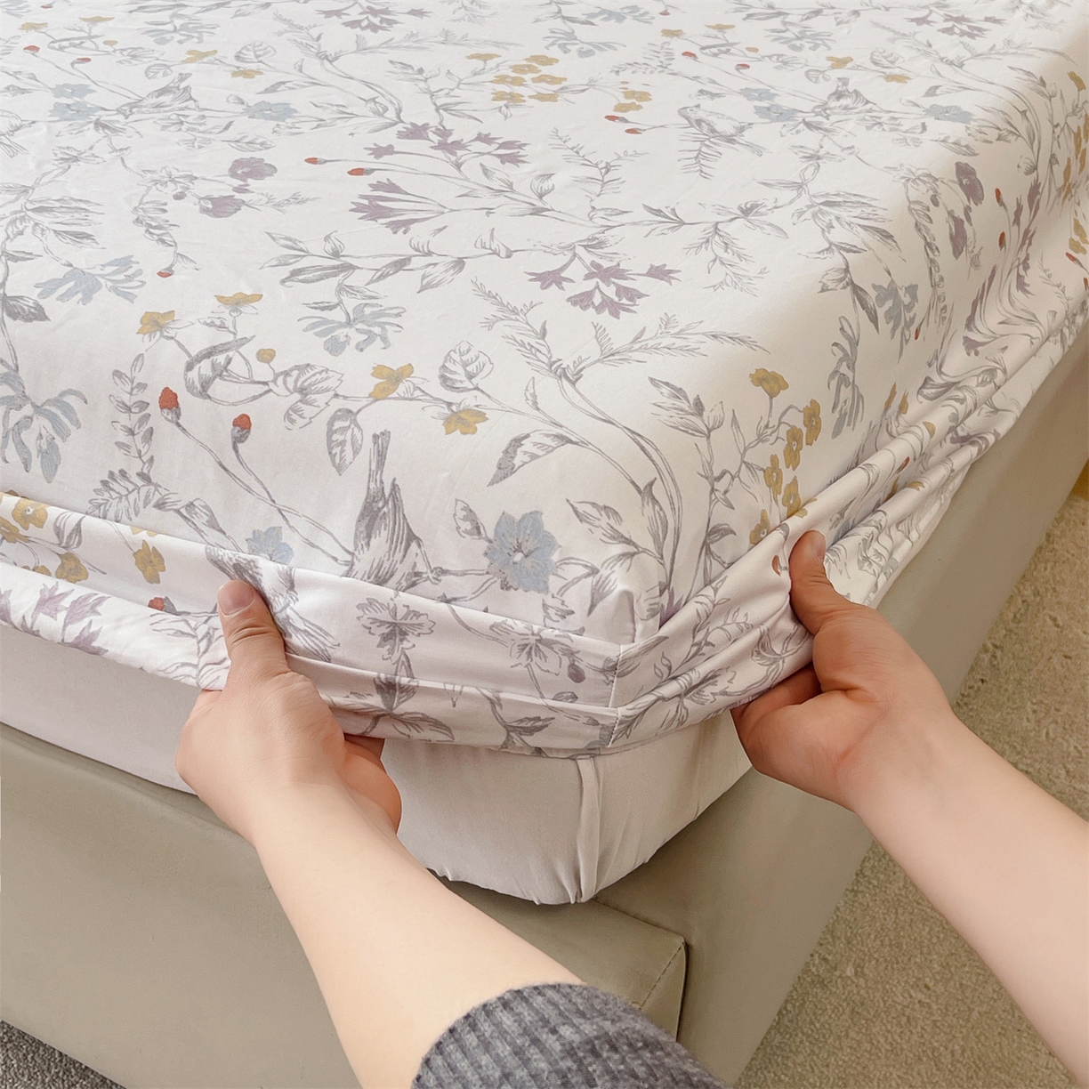 91家纺网 家纺一手货源 找家纺 宝齐莱家纺 2026新款全棉纯棉13372印花单床笠床笠单件 花解语