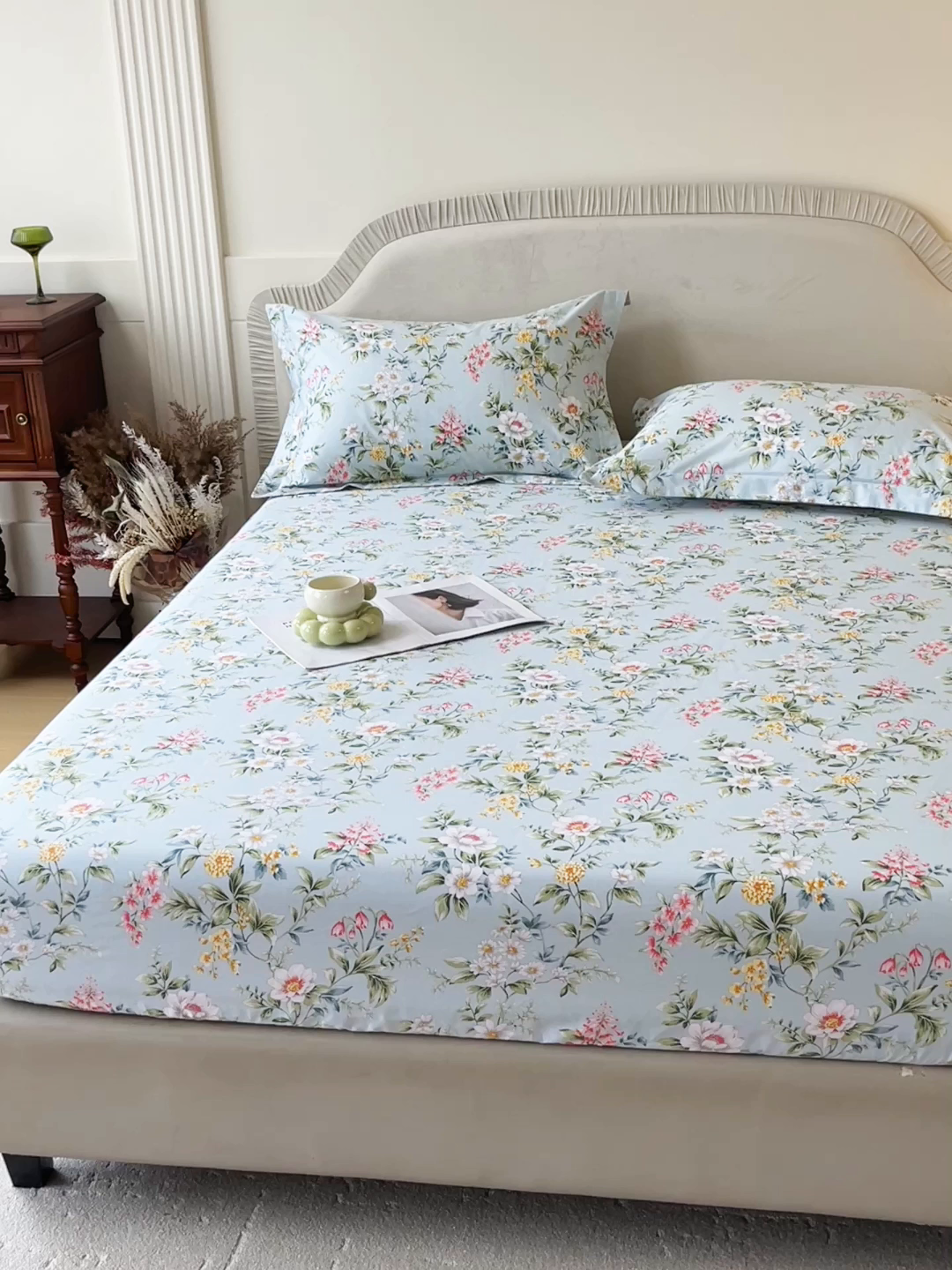 91家纺网 家纺一手货源 找家纺 宝齐莱家纺 2026新款全棉纯棉13372印花单床笠床笠单件 午后花园