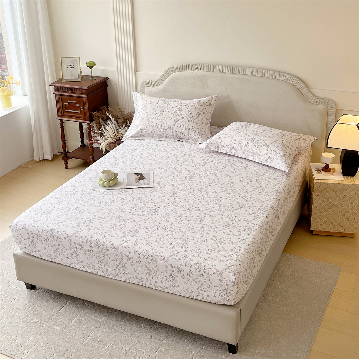 91家纺网 家纺一手货源 找家纺 宝齐莱家纺 2026新款全棉纯棉13372印花单床笠床笠单件 烟花间