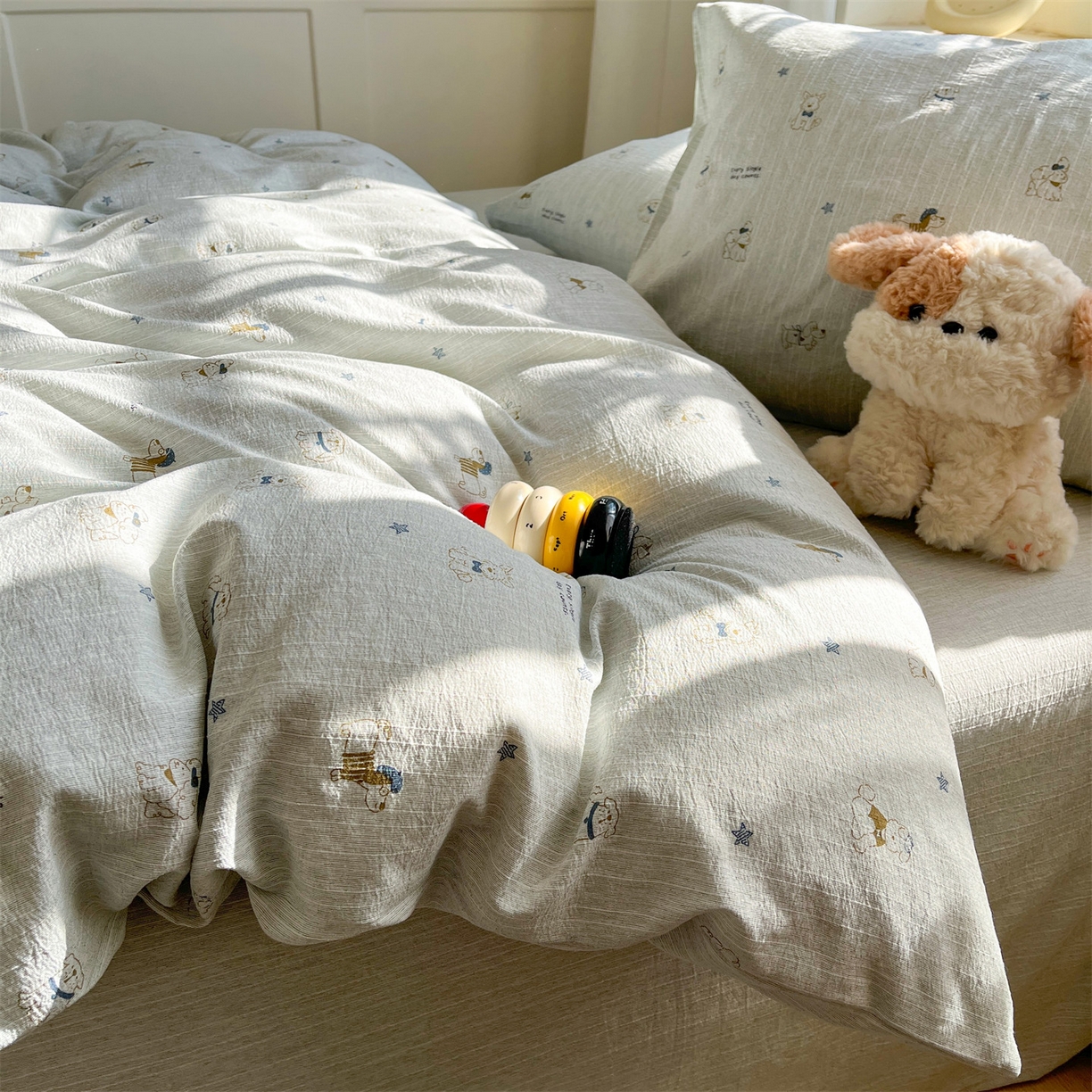 91家纺网 家纺一手货源 找家纺 盛秋家纺 2026春夏新款亲肤舒适色织四件套-洛基系列 星狗+抹茶