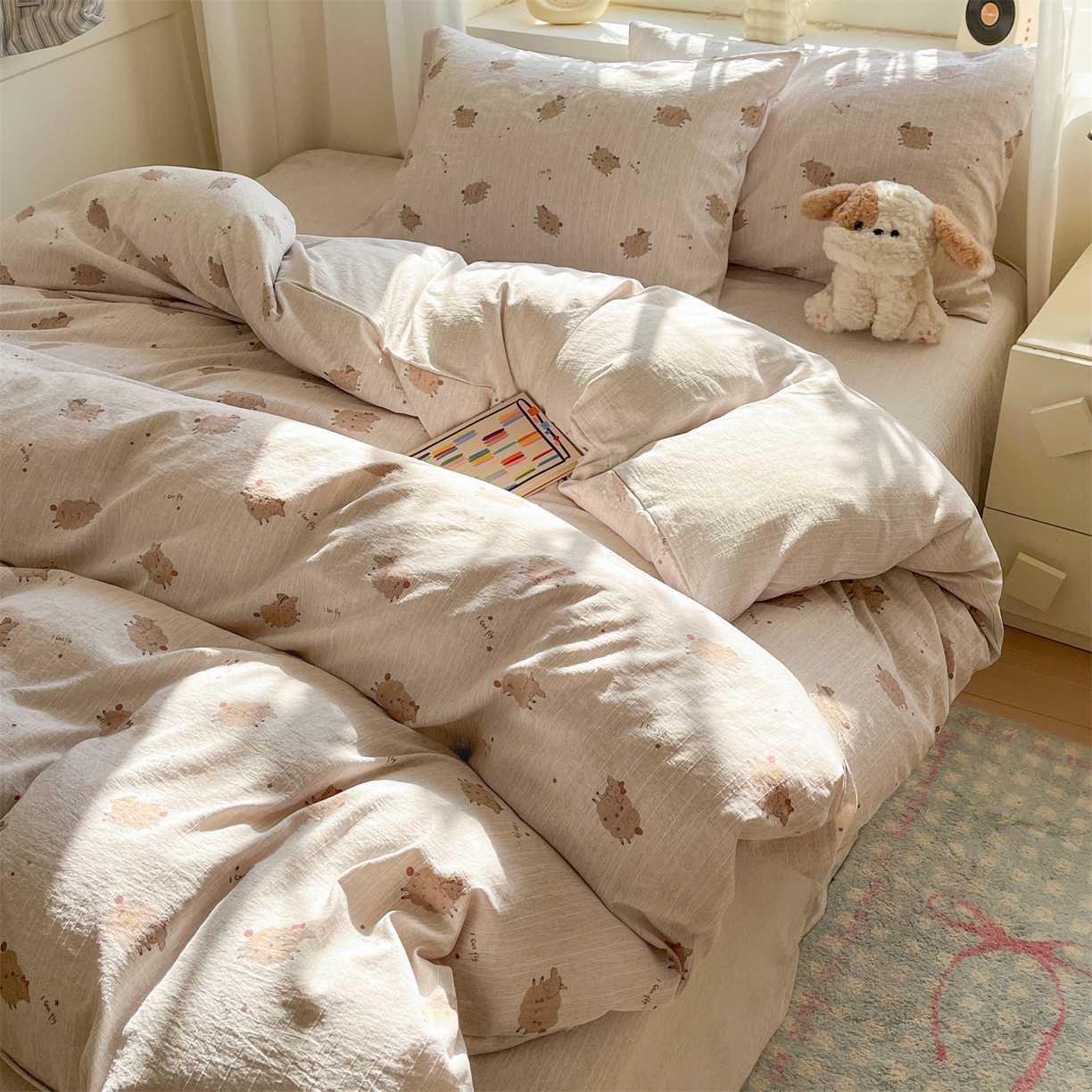 91家纺网 家纺一手货源 找家纺 盛秋家纺 2026春夏新款亲肤舒适色织四件套-洛基系列 肖恩+烟茶色