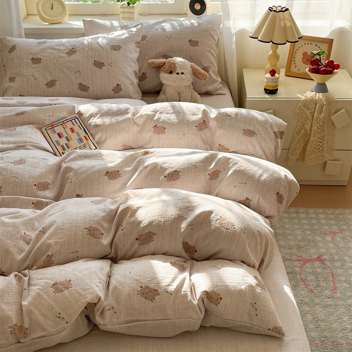 91家纺网 家纺一手货源 找家纺 盛秋家纺 2026春夏新款亲肤舒适色织四件套-洛基系列 肖恩+烟茶色