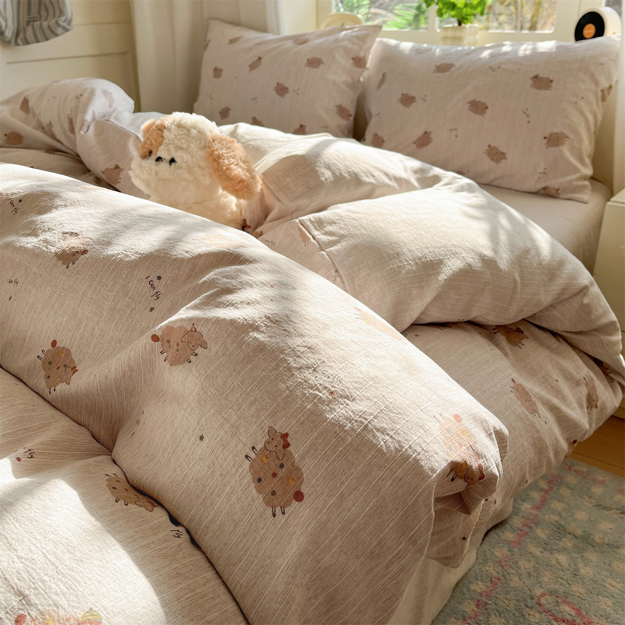 91家纺网 家纺一手货源 找家纺 盛秋家纺 2026春夏新款亲肤舒适色织四件套-洛基系列 肖恩+烟茶色