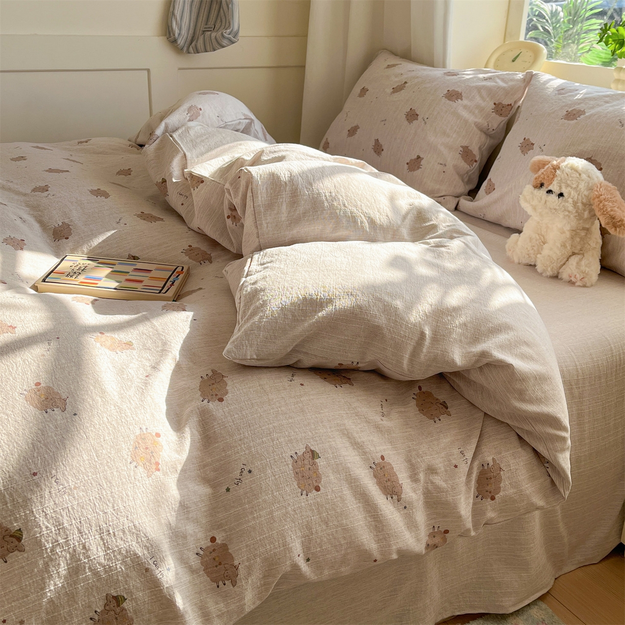 91家纺网 家纺一手货源 找家纺 盛秋家纺 2026春夏新款亲肤舒适色织四件套-洛基系列 肖恩+烟茶色