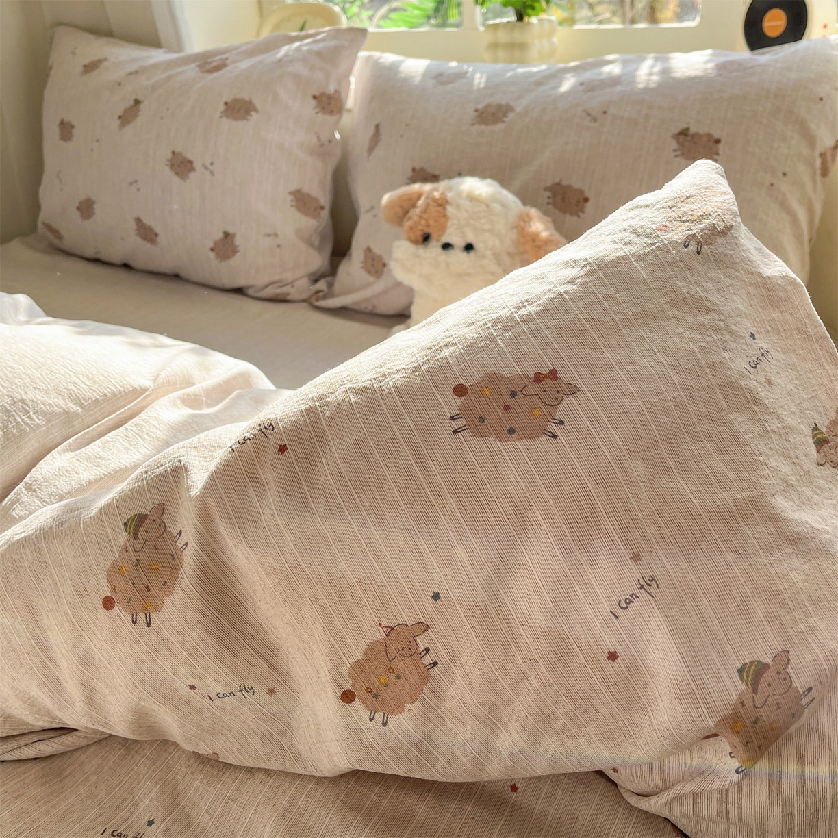 91家纺网 家纺一手货源 找家纺 盛秋家纺 2026春夏新款亲肤舒适色织四件套-洛基系列 肖恩+烟茶色