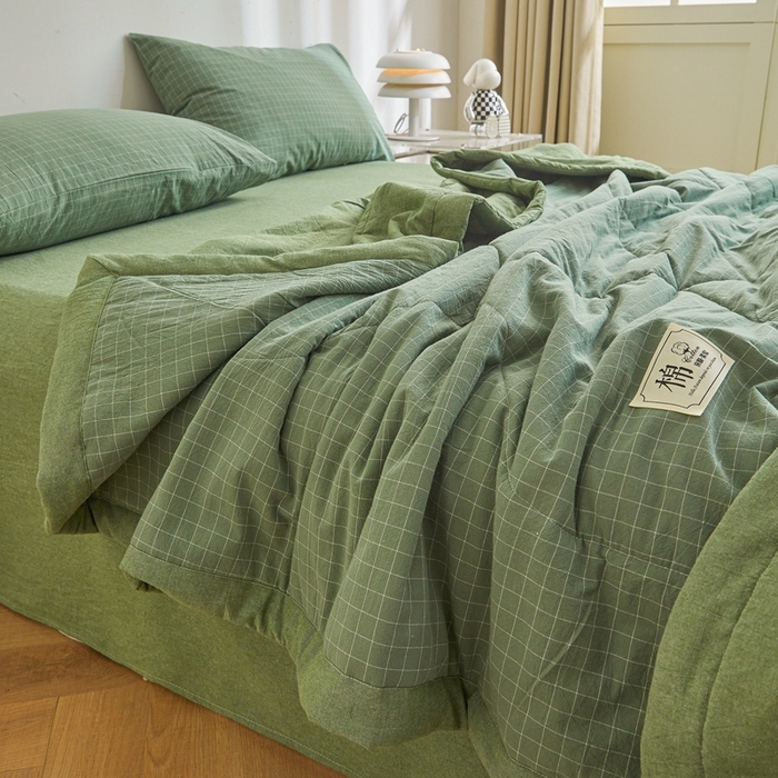 91家纺网 家纺一手货源 找家纺 爱屋及屋 2026新款无印风新疆棉花夏被夏凉被被子被芯 豆绿小格