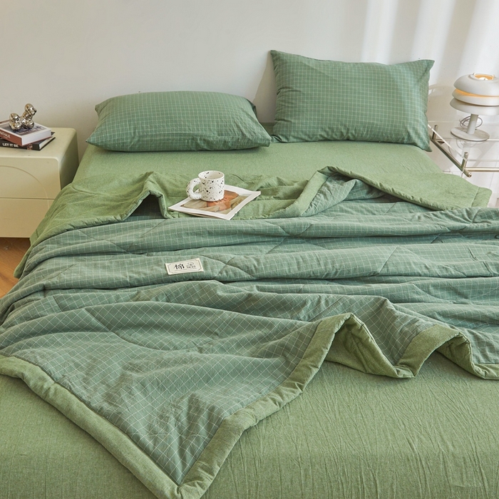 91家纺网 家纺一手货源 找家纺 爱屋及屋 2026新款无印风新疆棉花夏被夏凉被被子被芯 豆绿小格