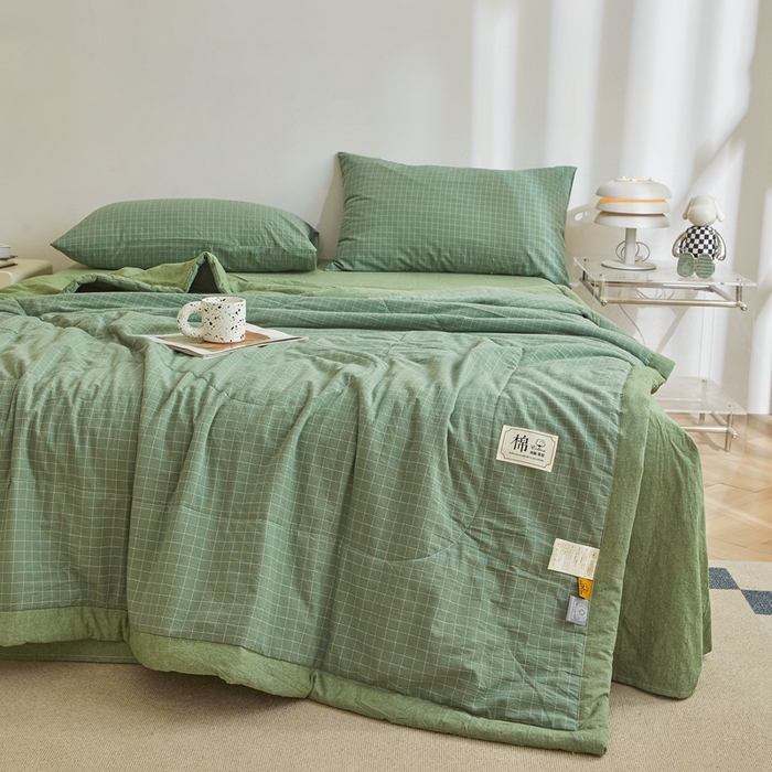 91家纺网 家纺一手货源 找家纺 爱屋及屋 2026新款无印风新疆棉花夏被夏凉被被子被芯 豆绿小格