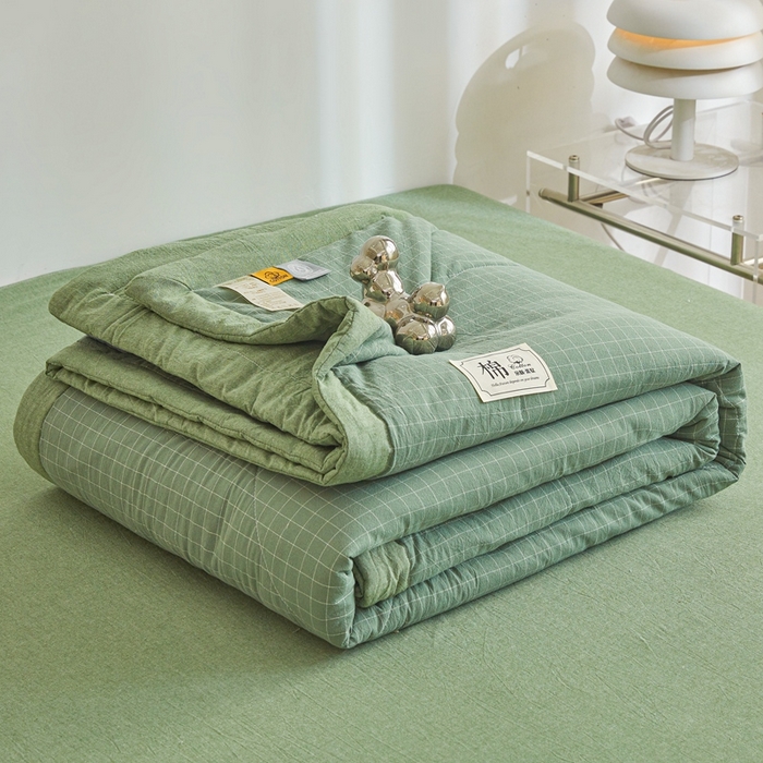 91家纺网 家纺一手货源 找家纺 爱屋及屋 2026新款无印风新疆棉花夏被夏凉被被子被芯 豆绿小格