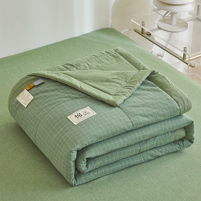 91家纺网 家纺一手货源 找家纺 爱屋及屋 2026新款无印风新疆棉花夏被夏凉被被子被芯 豆绿小格