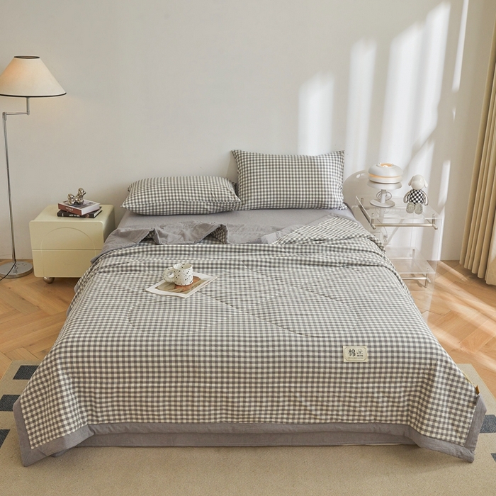 91家纺网 家纺一手货源 找家纺 爱屋及屋 2026新款无印风新疆棉花夏被夏凉被被子被芯 灰小格