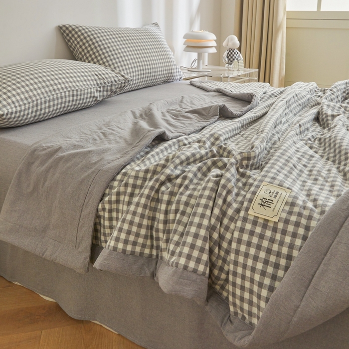 91家纺网 家纺一手货源 找家纺 爱屋及屋 2026新款无印风新疆棉花夏被夏凉被被子被芯 灰小格