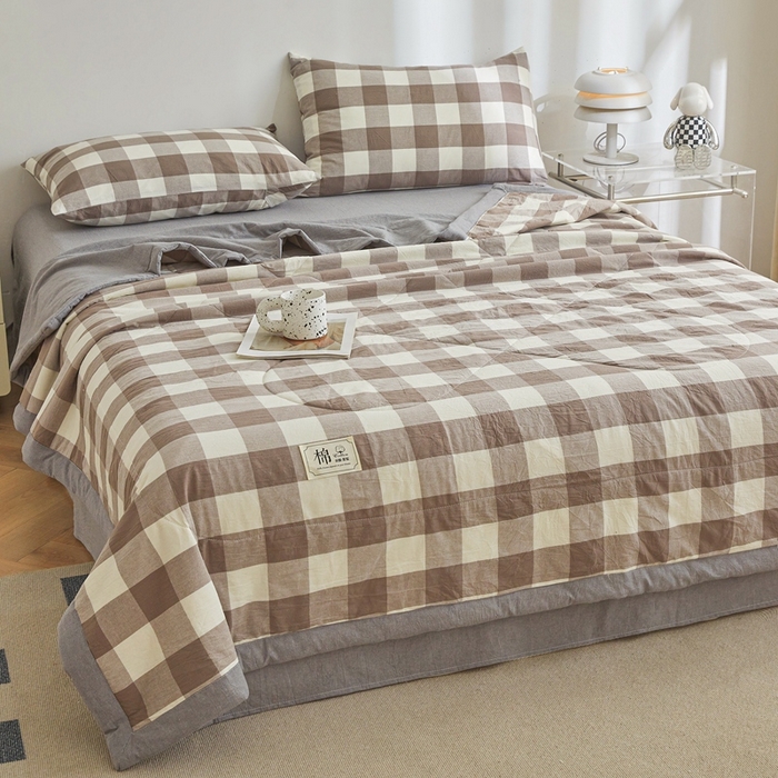 91家纺网 家纺一手货源 找家纺 爱屋及屋 2026新款无印风新疆棉花夏被夏凉被被子被芯 灰中格