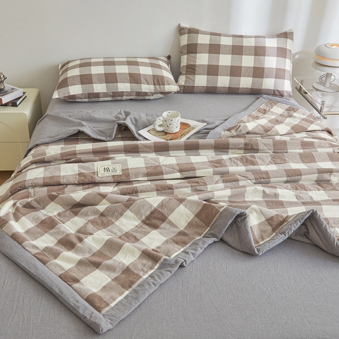 91家纺网 家纺一手货源 找家纺 爱屋及屋 2026新款无印风新疆棉花夏被夏凉被被子被芯 灰中格