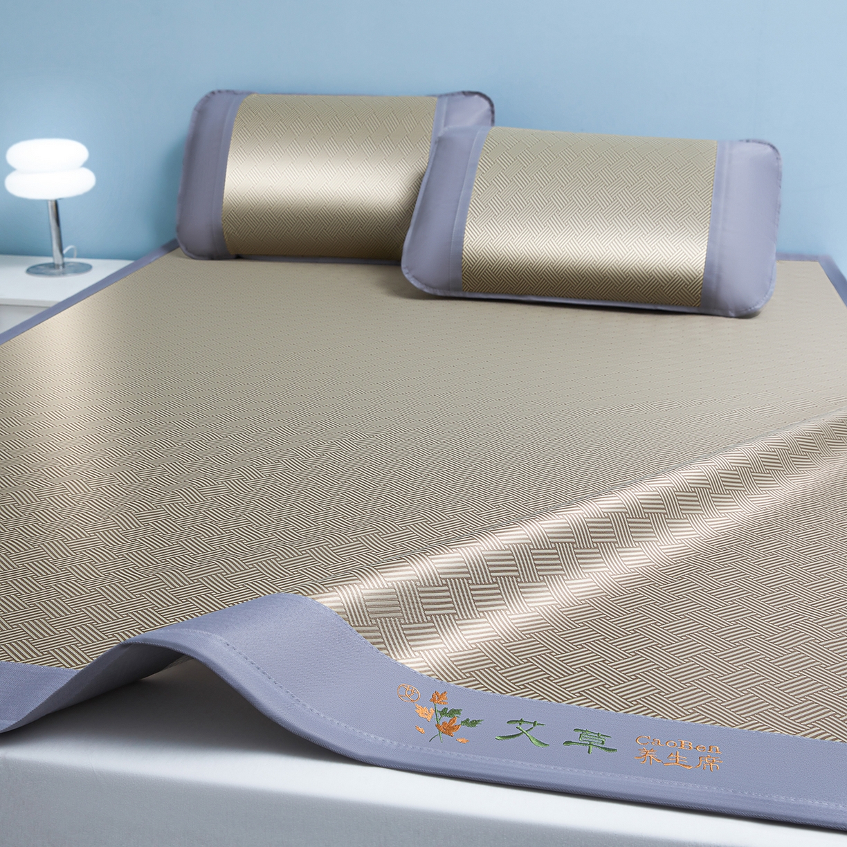 91家纺网 家纺一手货源 找家纺 席都凉席工厂店 2026新款可机洗水洗艾草凉感冰丝高精密碳光软席饼干花三件套 饼干花-咖色