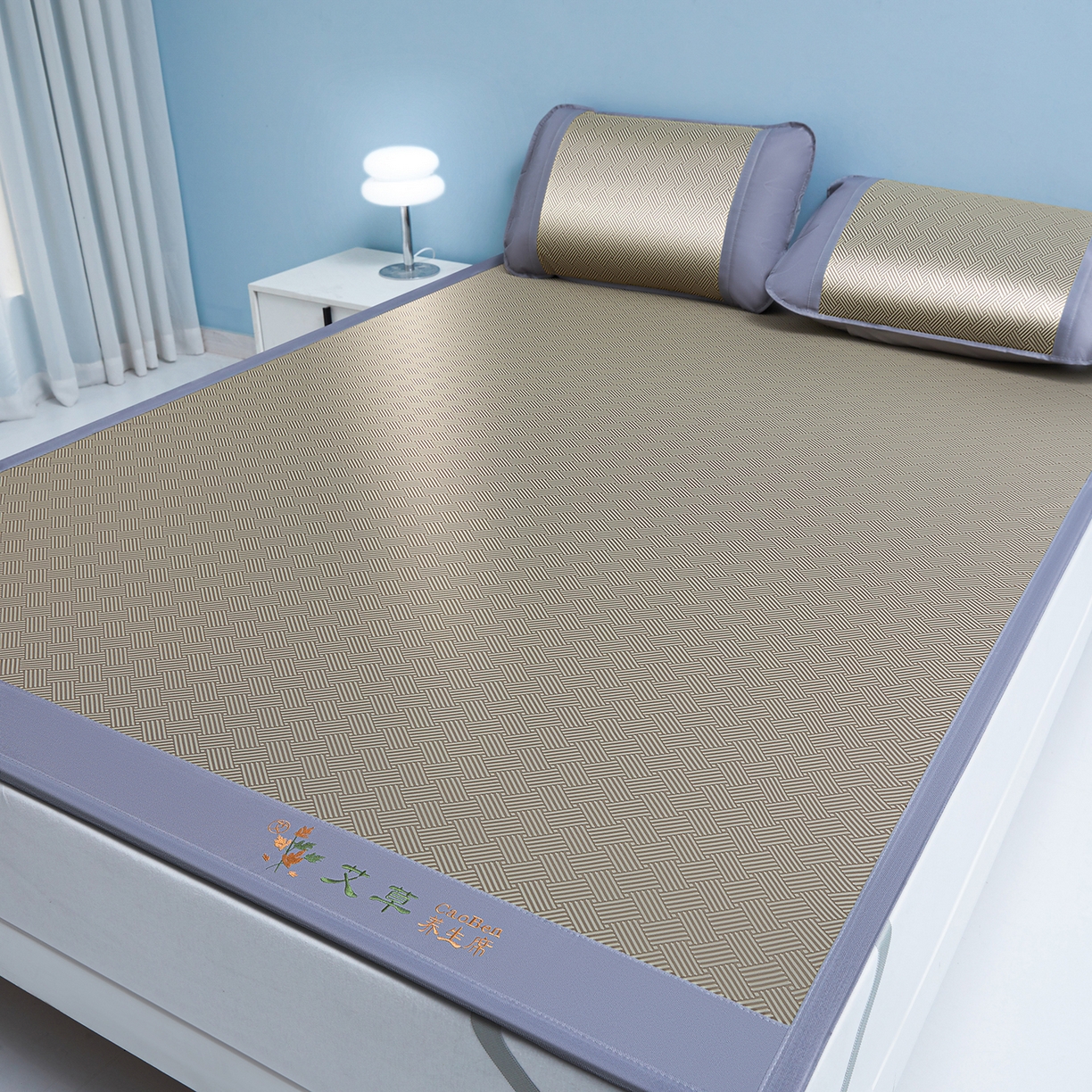 91家纺网 家纺一手货源 找家纺 席都凉席工厂店 2026新款可机洗水洗艾草凉感冰丝高精密碳光软席饼干花三件套 饼干花-咖色