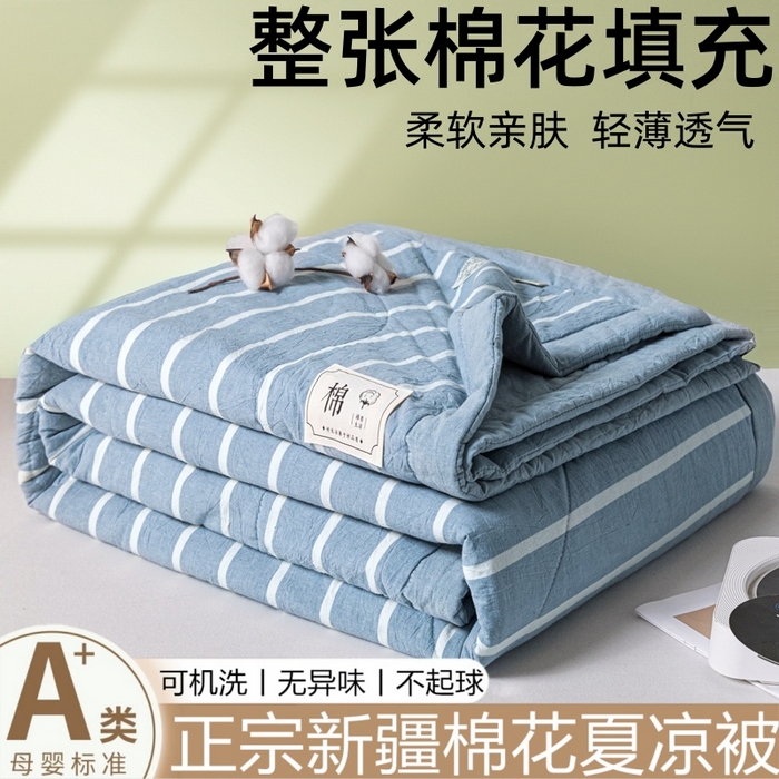 爱屋及屋 2026新款无印风新疆棉花夏被夏凉被被子被芯 蓝条纹