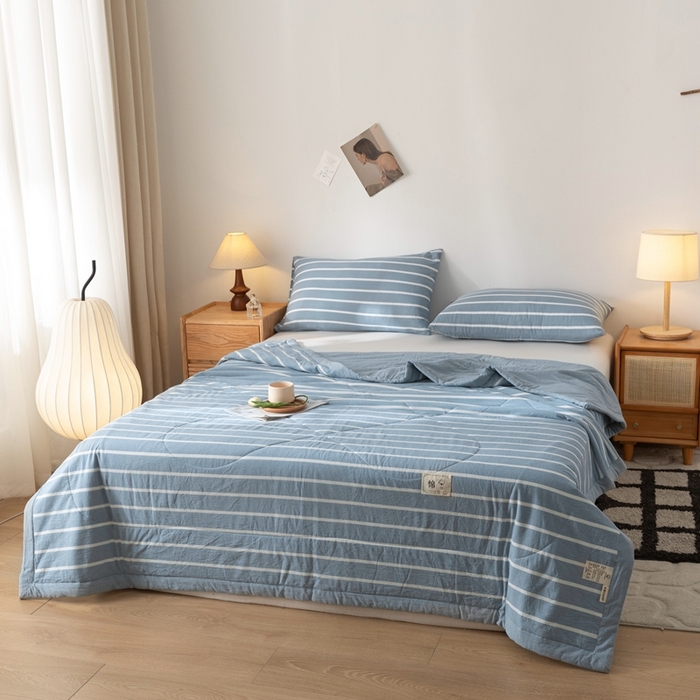 91家纺网 家纺一手货源 找家纺 爱屋及屋 2026新款无印风新疆棉花夏被夏凉被被子被芯 蓝条纹