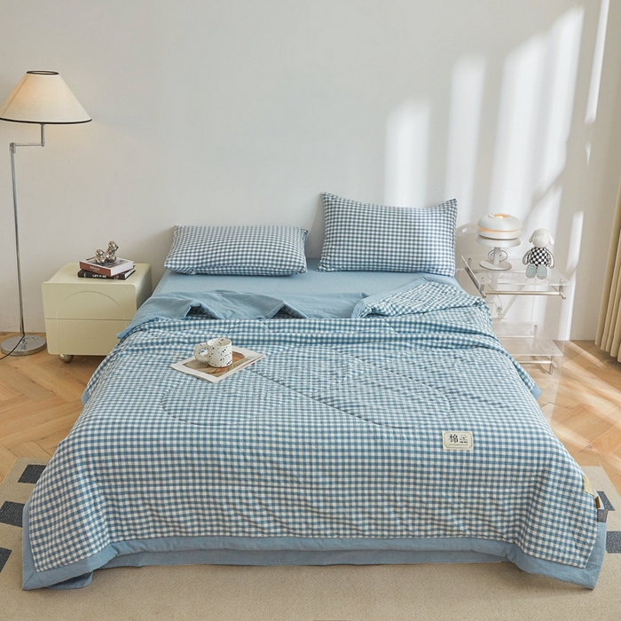 91家纺网 家纺一手货源 找家纺 爱屋及屋 2026新款无印风新疆棉花夏被夏凉被被子被芯 蓝小格