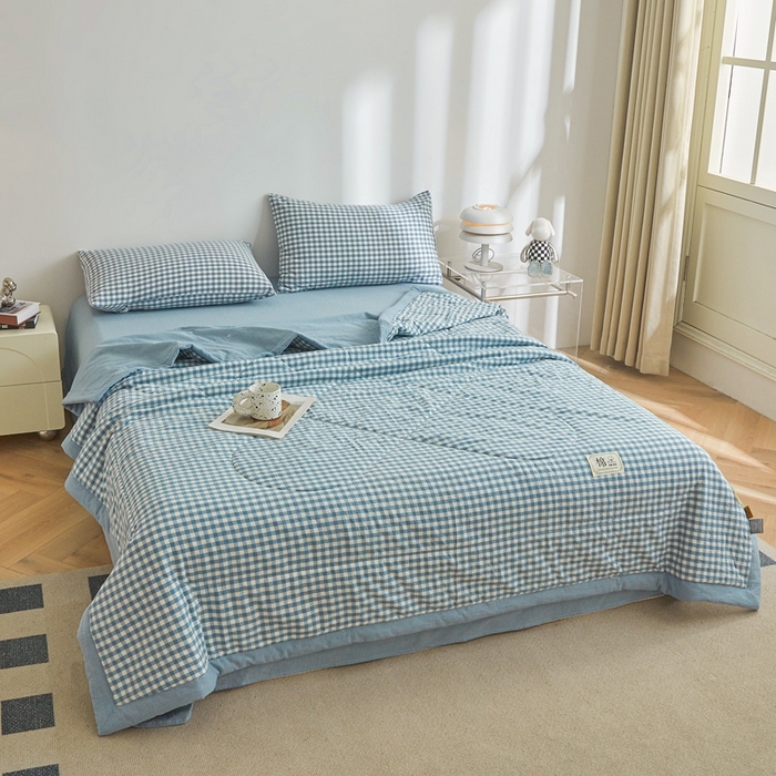 91家纺网 家纺一手货源 找家纺 爱屋及屋 2026新款无印风新疆棉花夏被夏凉被被子被芯 蓝小格