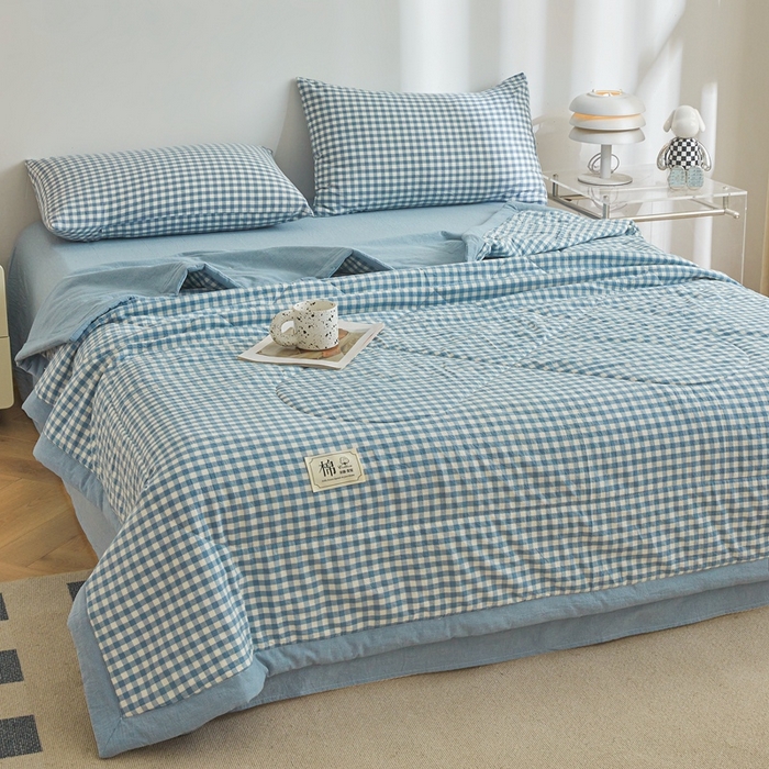 91家纺网 家纺一手货源 找家纺 爱屋及屋 2026新款无印风新疆棉花夏被夏凉被被子被芯 蓝小格