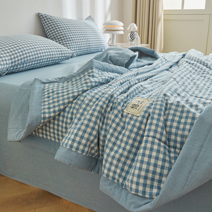 91家纺网 家纺一手货源 找家纺 爱屋及屋 2026新款无印风新疆棉花夏被夏凉被被子被芯 蓝小格