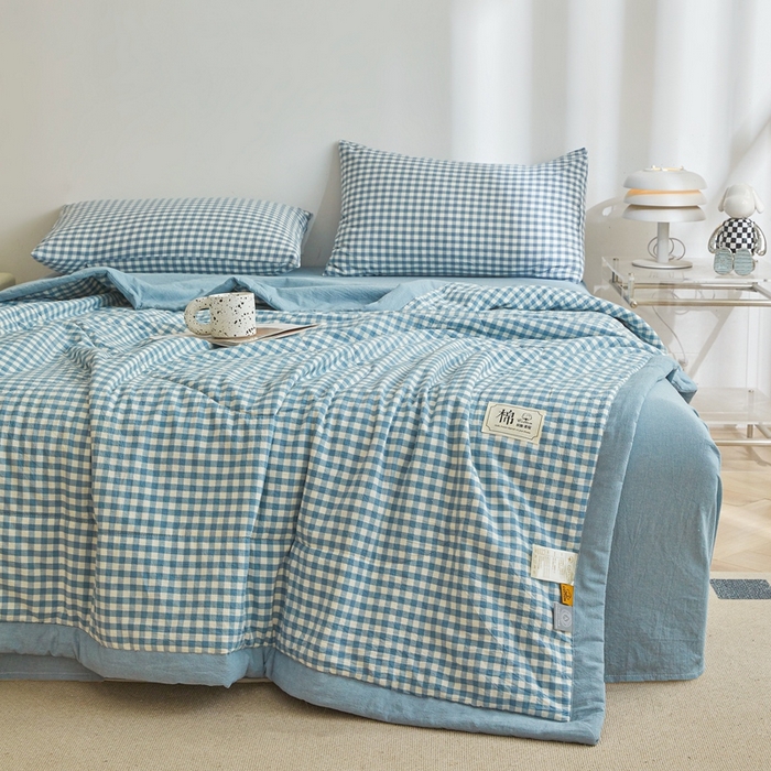 91家纺网 家纺一手货源 找家纺 爱屋及屋 2026新款无印风新疆棉花夏被夏凉被被子被芯 蓝小格