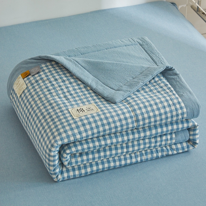 91家纺网 家纺一手货源 找家纺 爱屋及屋 2026新款无印风新疆棉花夏被夏凉被被子被芯 蓝小格