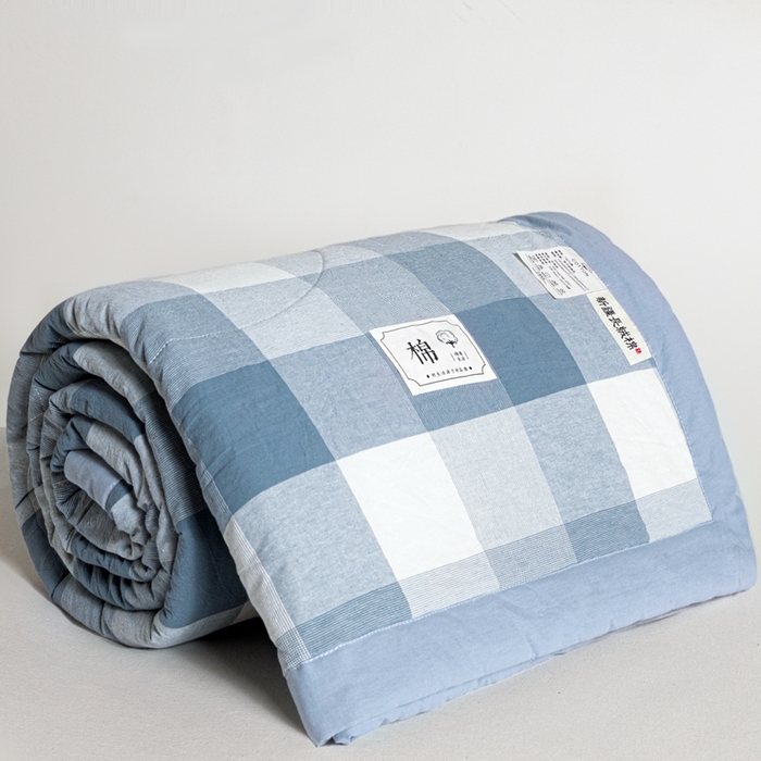 91家纺网 家纺一手货源 找家纺 爱屋及屋 2026新款无印风新疆棉花夏被夏凉被被子被芯 蓝中格