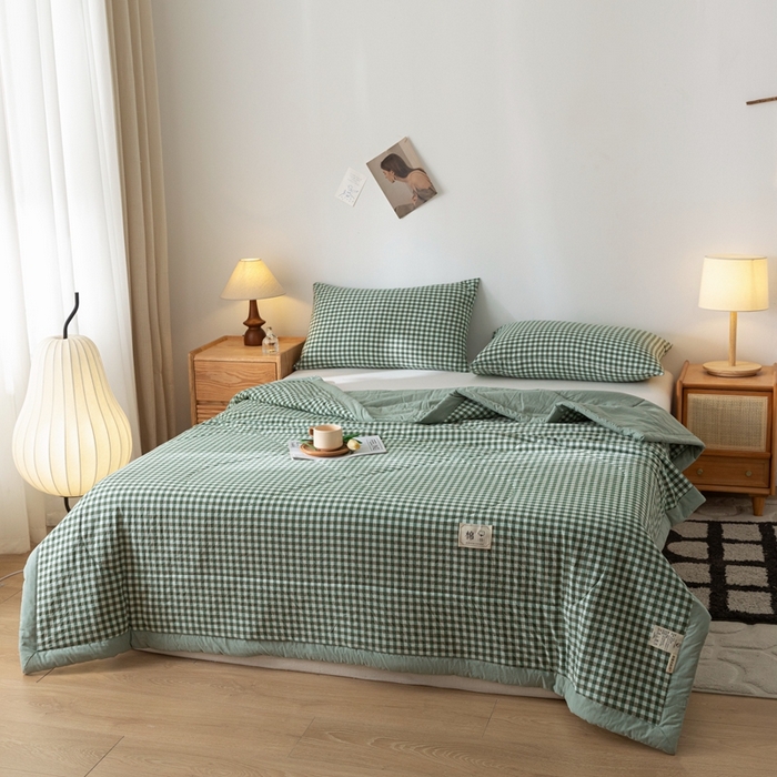 91家纺网 家纺一手货源 找家纺 爱屋及屋 2026新款无印风新疆棉花夏被夏凉被被子被芯 绿小格