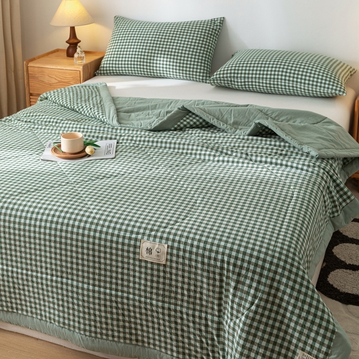 91家纺网 家纺一手货源 找家纺 爱屋及屋 2026新款无印风新疆棉花夏被夏凉被被子被芯 绿小格