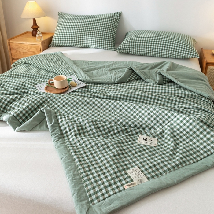 91家纺网 家纺一手货源 找家纺 爱屋及屋 2026新款无印风新疆棉花夏被夏凉被被子被芯 绿小格