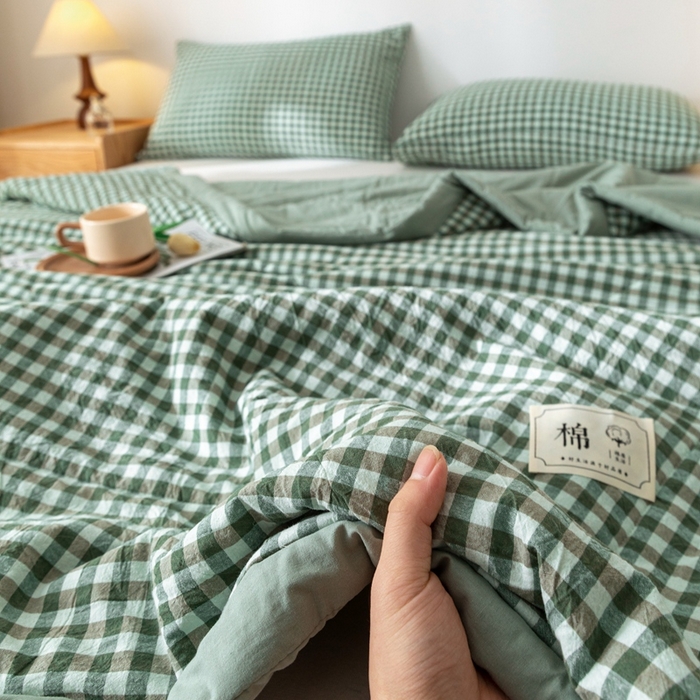 91家纺网 家纺一手货源 找家纺 爱屋及屋 2026新款无印风新疆棉花夏被夏凉被被子被芯 绿小格