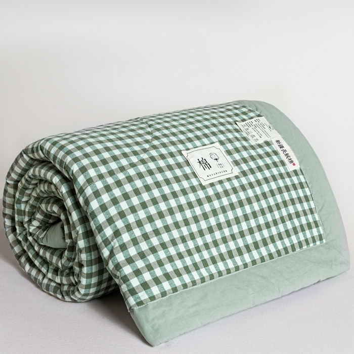 91家纺网 家纺一手货源 找家纺 爱屋及屋 2026新款无印风新疆棉花夏被夏凉被被子被芯 绿小格