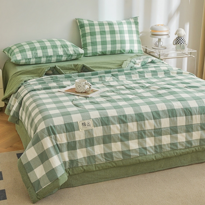 91家纺网 家纺一手货源 找家纺 爱屋及屋 2026新款无印风新疆棉花夏被夏凉被被子被芯 绿中格
