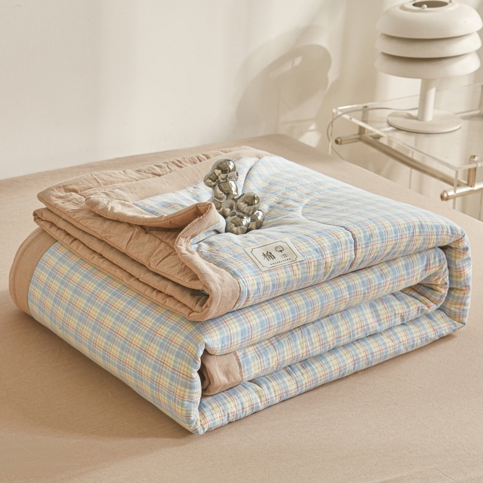 91家纺网 家纺一手货源 找家纺 爱屋及屋 2026新款无印风新疆棉花夏被夏凉被被子被芯 密条蓝