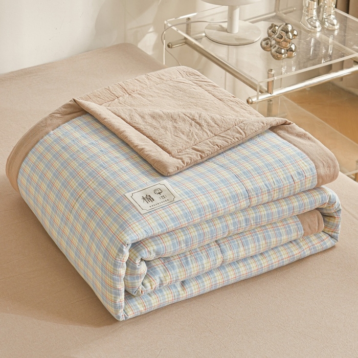 91家纺网 家纺一手货源 找家纺 爱屋及屋 2026新款无印风新疆棉花夏被夏凉被被子被芯 密条蓝