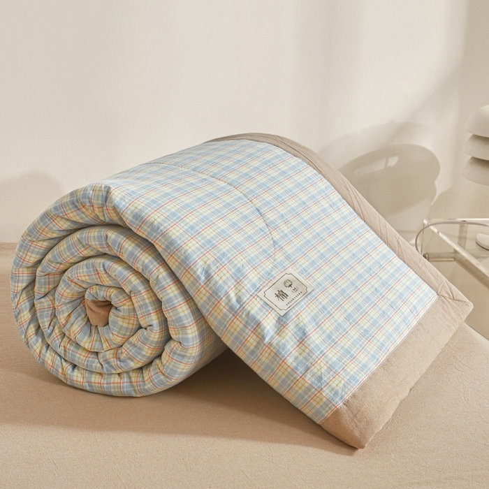 91家纺网 家纺一手货源 找家纺 爱屋及屋 2026新款无印风新疆棉花夏被夏凉被被子被芯 密条蓝