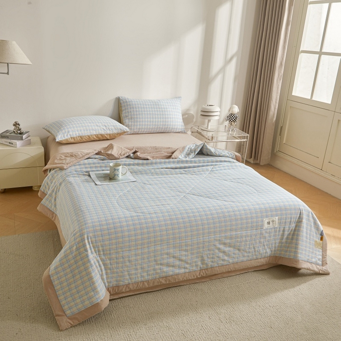 91家纺网 家纺一手货源 找家纺 爱屋及屋 2026新款无印风新疆棉花夏被夏凉被被子被芯 密条蓝