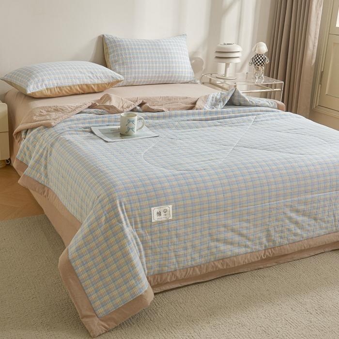 91家纺网 家纺一手货源 找家纺 爱屋及屋 2026新款无印风新疆棉花夏被夏凉被被子被芯 密条蓝