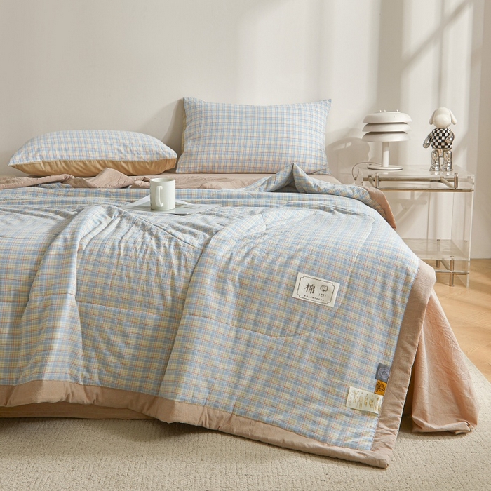 91家纺网 家纺一手货源 找家纺 爱屋及屋 2026新款无印风新疆棉花夏被夏凉被被子被芯 密条蓝