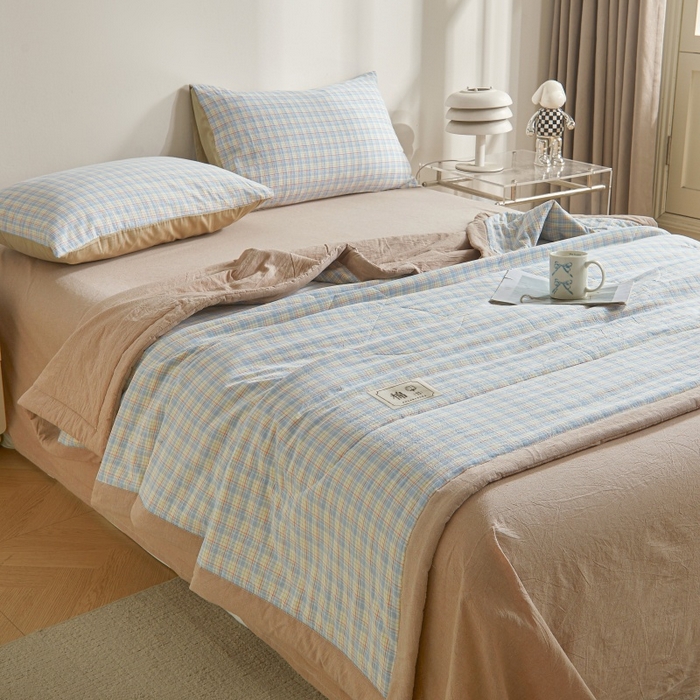 91家纺网 家纺一手货源 找家纺 爱屋及屋 2026新款无印风新疆棉花夏被夏凉被被子被芯 密条蓝