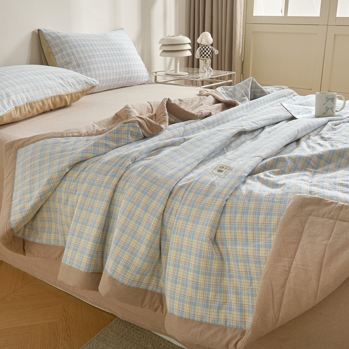 91家纺网 家纺一手货源 找家纺 爱屋及屋 2026新款无印风新疆棉花夏被夏凉被被子被芯 密条蓝