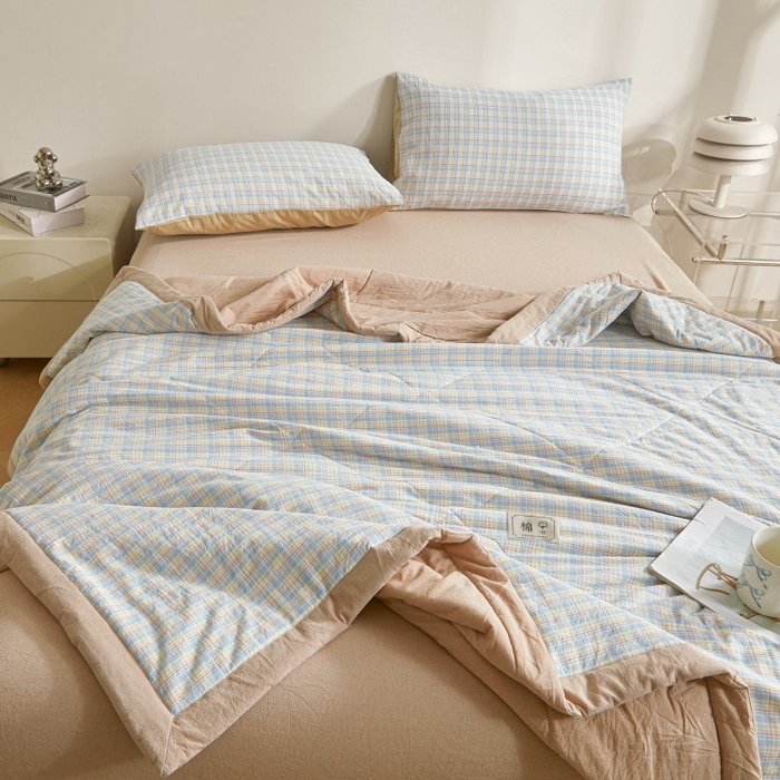 91家纺网 家纺一手货源 找家纺 爱屋及屋 2026新款无印风新疆棉花夏被夏凉被被子被芯 密条蓝