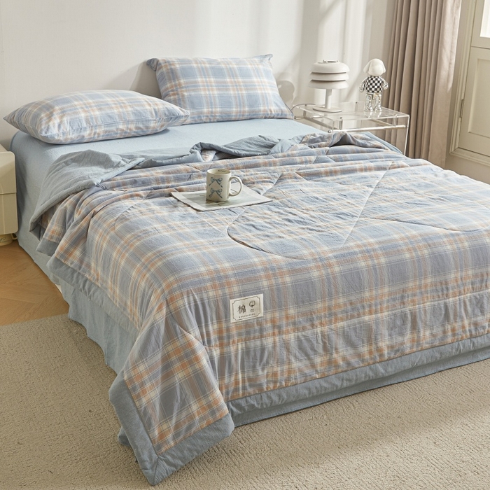 91家纺网 家纺一手货源 找家纺 爱屋及屋 2026新款无印风新疆棉花夏被夏凉被被子被芯 莫尼蓝