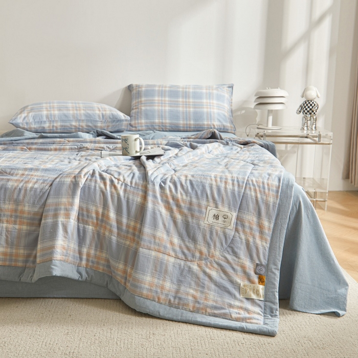 91家纺网 家纺一手货源 找家纺 爱屋及屋 2026新款无印风新疆棉花夏被夏凉被被子被芯 莫尼蓝