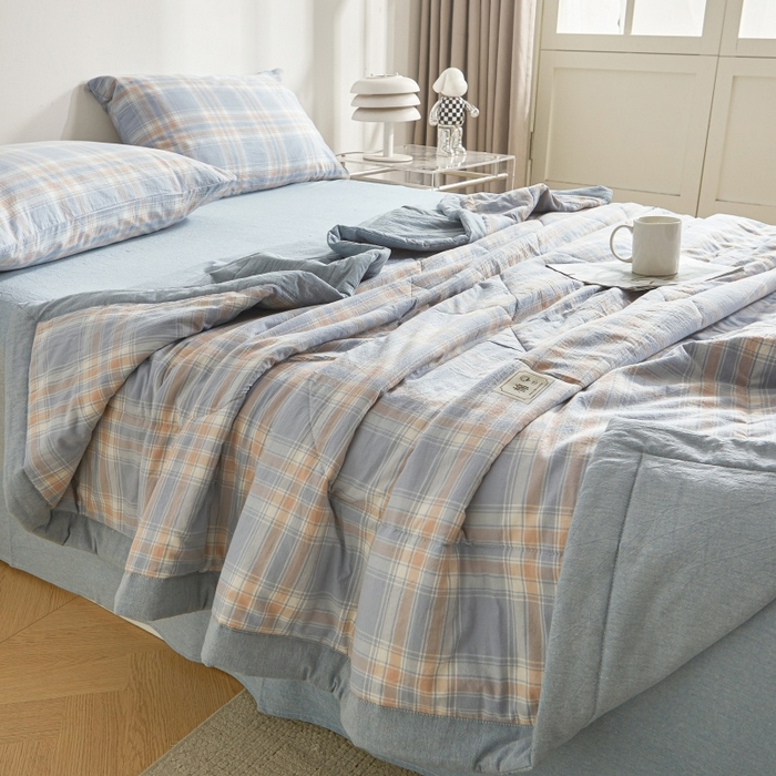 91家纺网 家纺一手货源 找家纺 爱屋及屋 2026新款无印风新疆棉花夏被夏凉被被子被芯 莫尼蓝